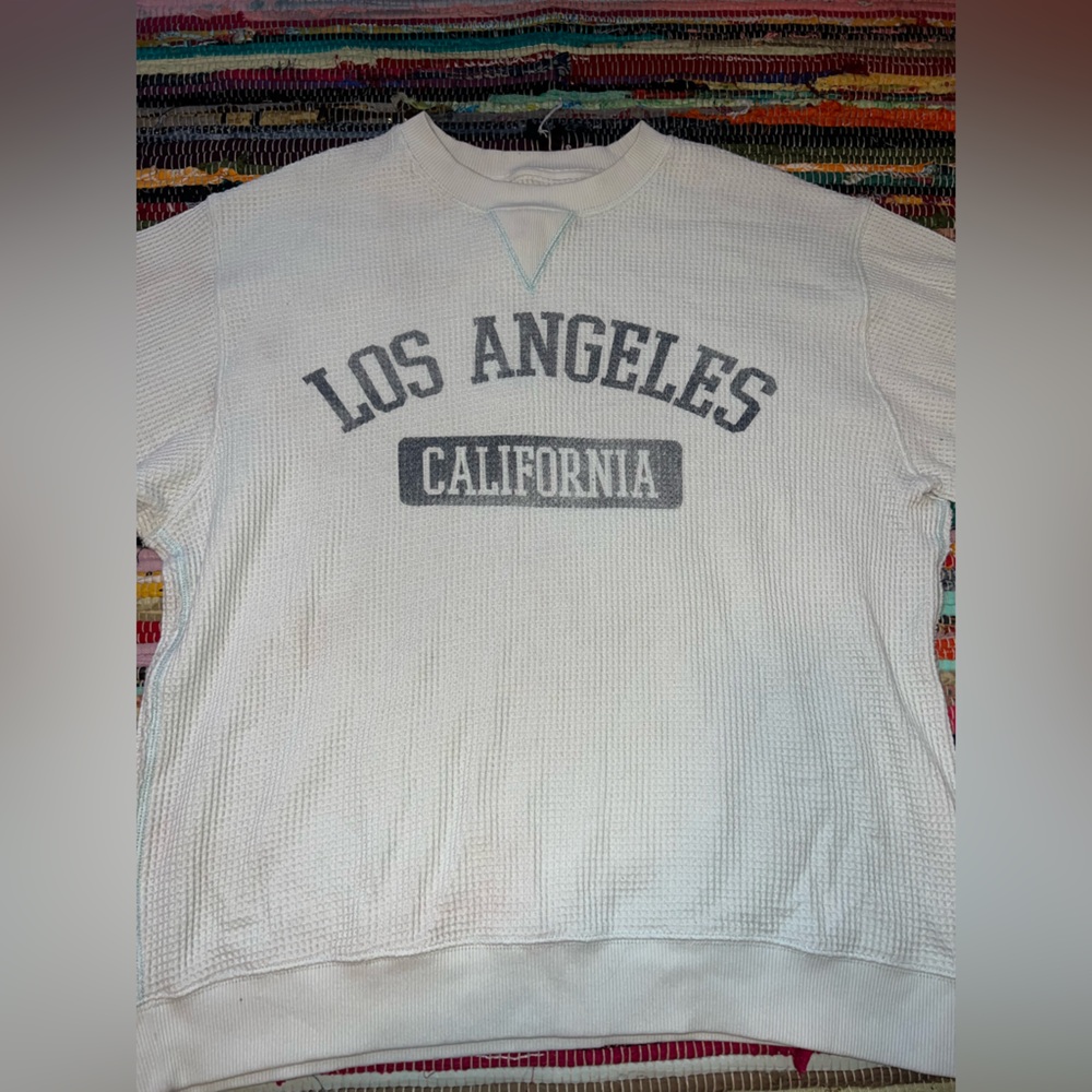 Aerie Light Blue Waffle Knit Sweater Long Sleeve Top Shirt Size Large L Oversize